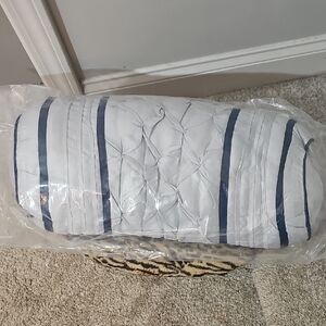 Madison Park White and Navy Blue Pinch Pleat Decorative Bolster Pillow